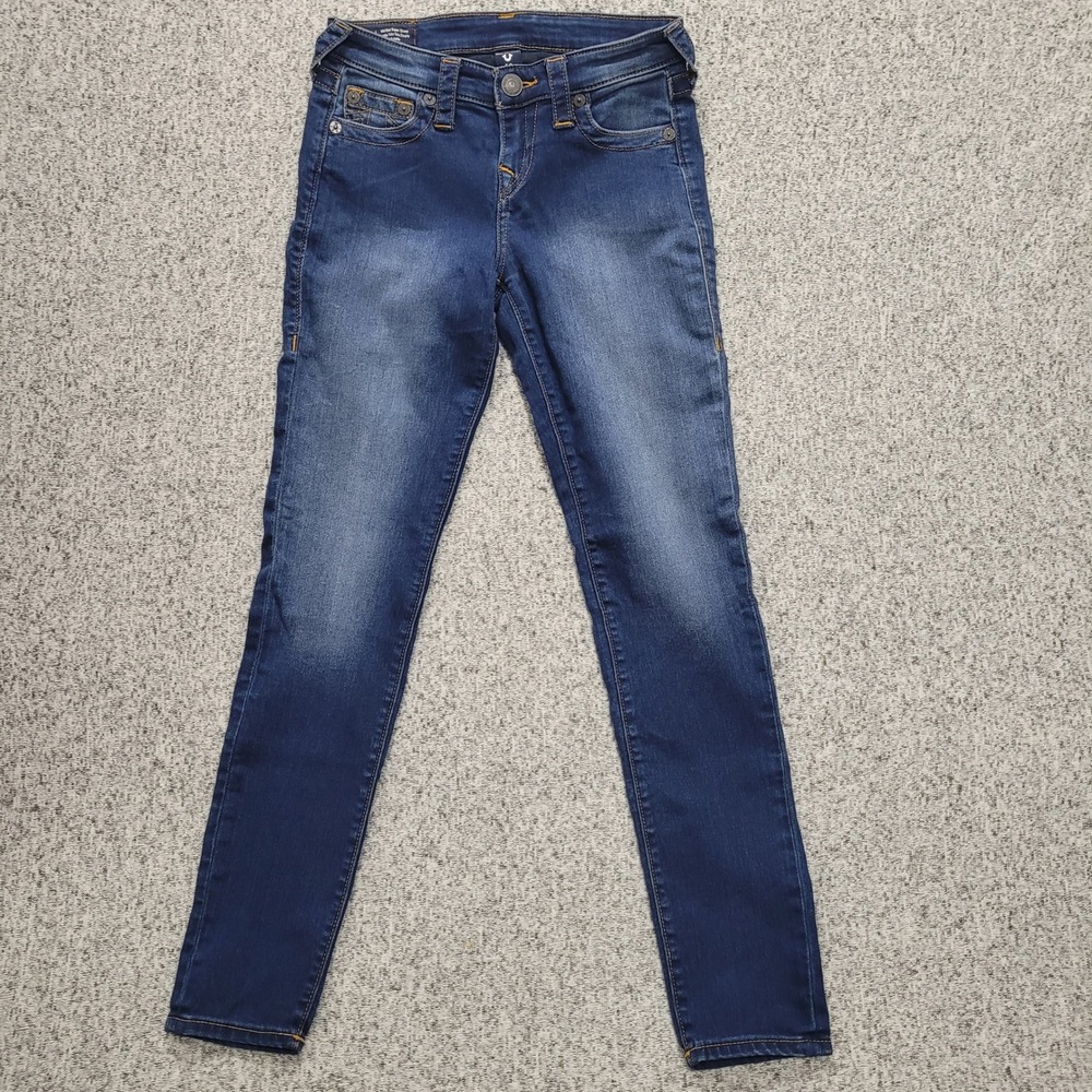 True Religion Halle Mid Rise Super Skinny Jeans Dark Wash Denim Size 26
